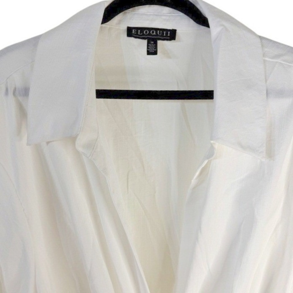 Eloquii White Tie Front Long Sleeve Blouse Size 28 Button Cuff V-Neck Top